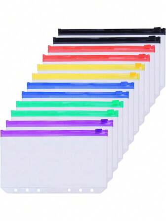 12 个多色拉链袋，适合 A5/A6/A7 3 环/6 环活页夹笔记本、防水 PVC 文件夹、学校用品、返校