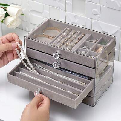 1pc Deluxe Jewelry Box For Women, 5-Layer Jewelry Storage Case, High-End Jewelry Box With Drawers, Large Capacity Jewelry Organizer For Earrings, Rings, Necklaces, Bracelets, Travel Jewelry Box, Perfect Gift For Women For Women Storage Organizer Travel Essentials Back To School Dormitory Storage