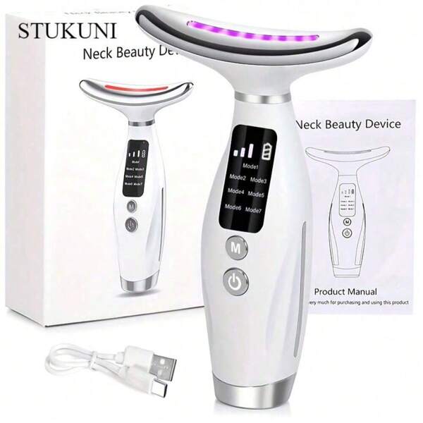 STUKUNI Rechargeable Face & Neck Massager, 7 Modes Facial Massage Care, Perfect Gift For Women & Girls