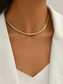 1pc Women's Golden Snake Chain Necklace, Casual Versatile Jewelry Suitable For Daily Wear, Decoration And Party/Vacation