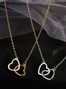 1 Piece, Double Peach Heart Necklace - Fashionable Stainless Steel Smooth Shiny Surface Non Fading Women's Jewelry, Suitable For Daily Gatherings - Mother's Day, Valentine's Day, Birthdays - Clothing Accessories And Holiday Gifts