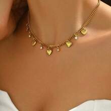 1 Stück 18 Karat Goldplattierte dicke Kette mit herzförmigem Anhänger aus rostfreiem Stahl, geeignet für den täglichen Gebrauch von Frauen und als Urlaubsgeschenk