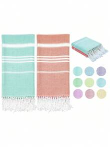 2 件土耳其沙滩巾，紧凑超大超快干薄款奢华沙滩巾，最适合旅行必备品、沙滩毯、热水浴缸、度假和节日礼物 - 彩色 - 查看 3