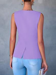 Women's Summer Suit Vest Top Formal Business Casual Sleeveless Button Slimming All Fashion Suit Jacket Vest - 淺紫色 - 查看 2