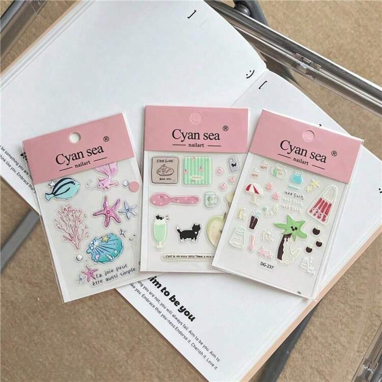 可爱的青苹果果冻树脂贴纸，DIY笔筒，电脑，手机装饰，夏季海洋元素，计划簿剪贴簿贴纸 - 彩色 - 查看 14