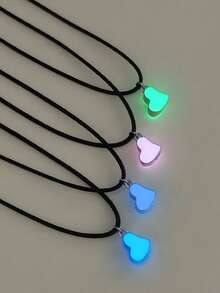 ATLVXJL 4pcs/Set Glow-In-The-Dark Friendship, Sibling, Heart & Clover Puzzle Pendant Necklace Set, Casual Jewelry Suitable For Daily Wear And Holiday Gift - Multicolor - View 5
