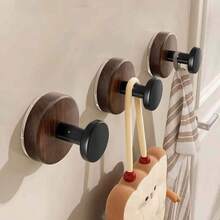 2/6-Pcs Anti-Walnut Wood Grain Suction Cup Hooks - Super Strong Plastic Suction Towel Hooks, No Drill Bathroom & Kitchen Wall Hanging Rack With Strong Adhesive, Easy Adjust & Reusable Universal Hooks For Towels, Wreaths, Home Organization Back To School - Multicolor - View 1
