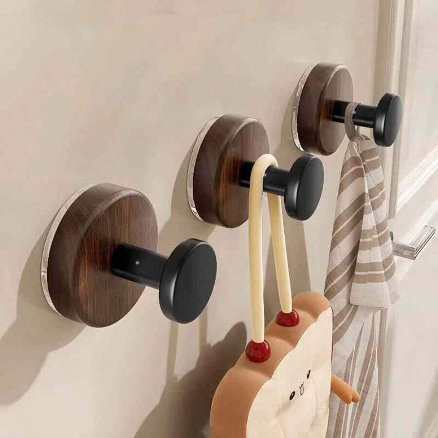 2/6-Pcs Anti-Walnut Wood Grain Suction Cup Hooks - Super Strong Plastic Suction Towel Hooks, No Drill Bathroom & Kitchen Wall Hanging Rack With Strong Adhesive, Easy Adjust & Reusable Universal Hooks For Towels, Wreaths, Home Organization Back To School - Multicolor - View 1