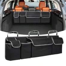 Sac de rangement pour le coffre de voiture, avec 4 poches, organisateur multifonctionnel pour le coffre, sac de rangement pour la banquette arrière avec 3 sangles réglables