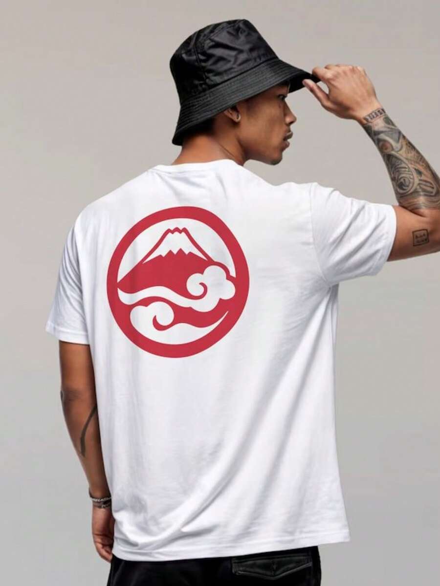 200g Cotton T-Shirt 2025 Men's New Short-Sleeved Cotton Vacation Pattern Short-Sleeved Crew Neck Matching Look - White - View 1