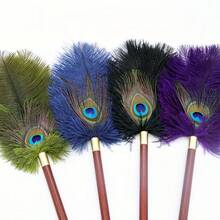 28-47cm künstliche Feder mit Nussholzgriff Staubwedel, mit Quasten Haushalts Staub Wischer Bürste Griff Entfernung und Reinigungsornament, antistatisch Entfernungs Duster Fellendreinigungsutensilien