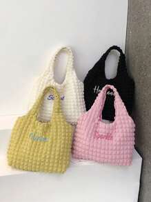 1pc Personalized Cloud Pleated Women Shoulder Bag, Fashion Versatile Handbag For Work Commute Underarm Bag, Lightweight Portable Storage Bag, Embroidered Name Bridesmaid Gift, Multifunctional Tote Bag, Suitable For Daily Use, Can Be Given As Gifts To Family, Friends, Mothers, For Mothers Day, Valentine's Day, Nurses Day, Teachers Day, Christmas, Personalized Birthday Gift