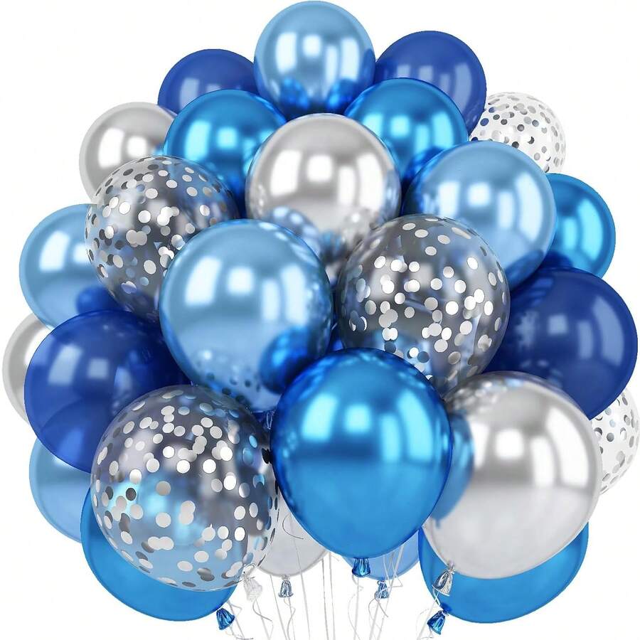 25/35/50pcs Blue & Silver Balloon Set, 10-Inch Navy Blue And Silver Balloons With Assorted Confetti, Suitable For Wedding, Birthday, Anniversary, Graduation Party - Multipurpose Indoor Celebration Decorations, Birthday Balloons - Multicolor - View 1