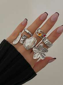 Anillo abierto con diseño de flor, accesorios de moda versátiles, diseño exagerado único