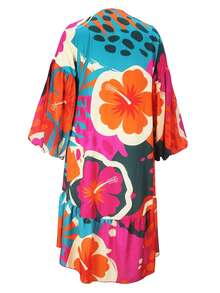 Plus Size Women's Chiffon Shawl, Long Sleeve Jacket, Woven Fabric, Machine Washable, Asymmetrical Hem, Suitable For Beach, Outdoor, Valentine's Day Pink Spring - Pink - View 7