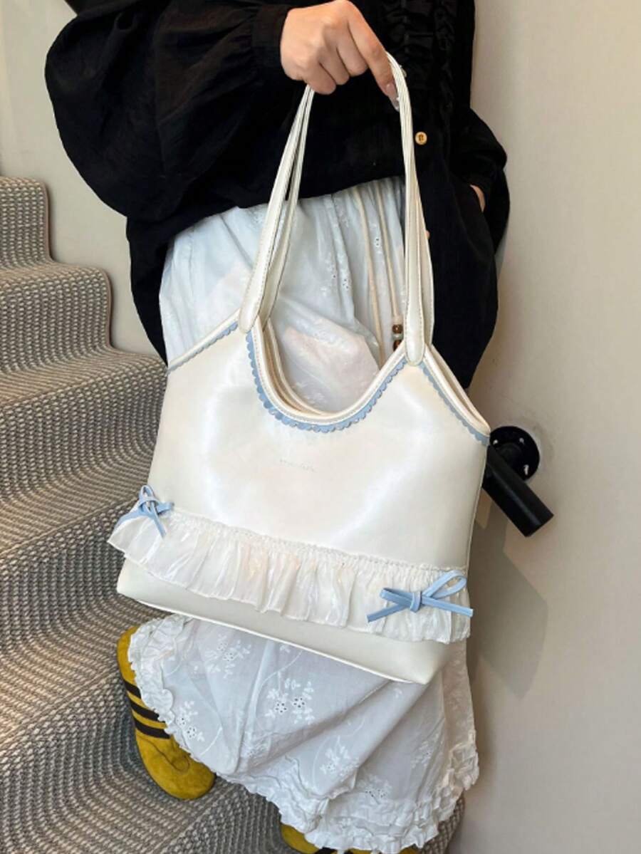 Ballet Style Tote Bag, Large Capacity Fashionable And Versatile, Suitable For Vacation Travel - White - View 1