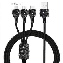 1 pièce Chargeur de voiture 2-en-1/8-en-1 avec strass, câble de charge 3-en-1 avec strass, charge rapide, Type C, USB, adaptateur de voiture, compatible avec Apple, téléphone, caméra de tableau de bord, iPad, GPS, cadeau pour les vacances/anniversaire