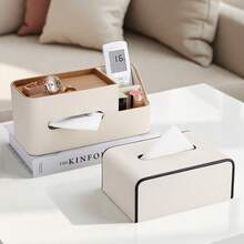 2-In-1 Storage, PU Leather Oval Dual Compartment Tissue Box, Elegant Hidden Storage Box, Napkin Dispenser - Multicolor - View 5