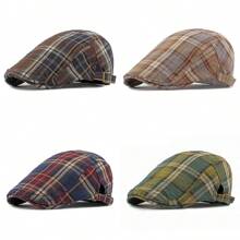 Boina para hombre, Gorra tipo "Newsboy" con estampado a cuadros británico, Gorra tipo "Newsboy" retro elegante, Gorra ajustable y transpirable unisex