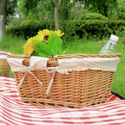 Cesta de picnic plegable de mimbre con asas, cesta de Pascua tejida a mano de manera natural, cesta para huevos de Pascua y dulces, cesta de almacenamiento de juguetes de baño y de niños, cesta de regalo. Blanco, decoración de habitación, cesta de frutas, cesta de regalo, decoración del hogar bohemia