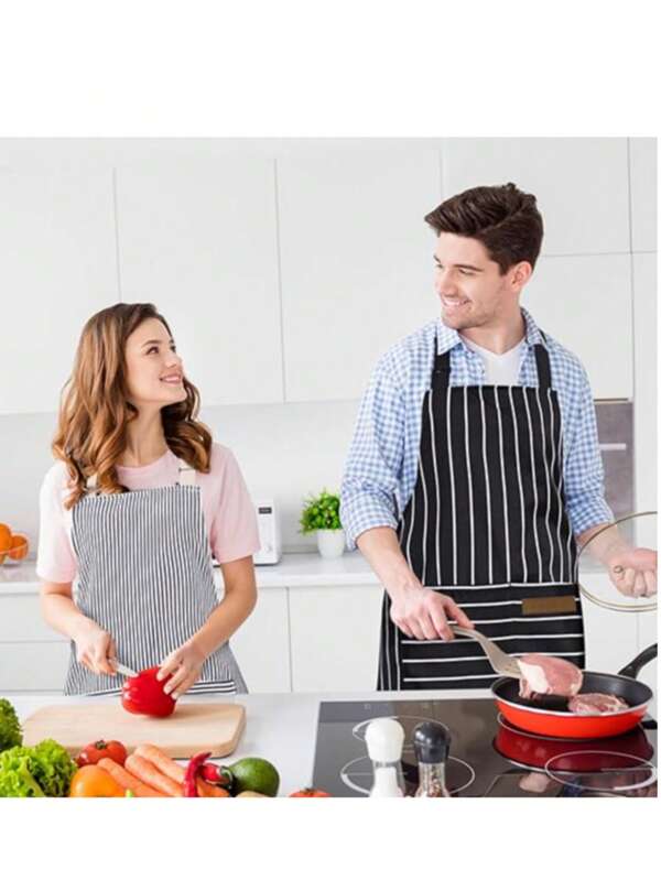 Unisex, Adjustable Bib Kitchen Apron, Cooking Apron, Unisex Apron With Pockets, Chef Apron, Linen Waterproof Apron, Blue Gray Brown White Striped Apron, Kitchen And Household Adult Apron, Breathable Fashion Waterproof Apron, Kitchen Supplies