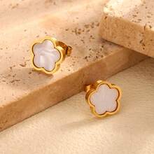 1 件 18K 金不锈钢黑白三叶草图案手链，白色珍珠母幸运四叶草珠子手链，适合女性、派对和日常佩戴，欧美风格 - 五葉草 - 查看 7