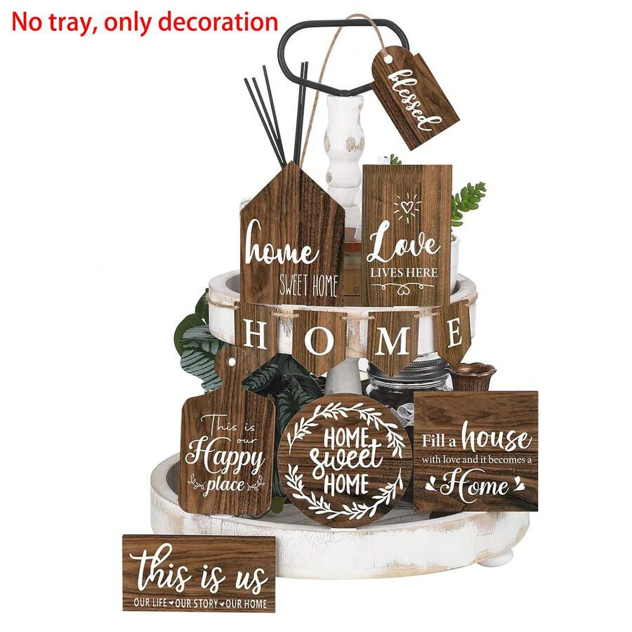 12 Pieces "This Is Us" HOME Brown Wooden Tray Ornaments Hanging Decoration Ornaments Suitable For Dining Living Room Bedroom Indoor And Outdoor Decoration Home Decoration Room Decoration Hanging Pendant Thanksgiving Gifts Christmas Gifts (No Tray) - Multicolor - View 1