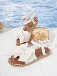 Large Bow Decor Flat Sandals, Fashion Casual Slip-On Beach Shoes For Teenagers And Plus Size Women, Summer