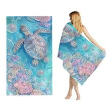 [1pc Quick-Drying Beach Towel] 1pc Extra Large Women's Quick-Drying Beach Towel, Vibrant Sea Turtle & Coral Reef Design, Lightweight & Super Absorbent, Ideal For Pool & Beach Vacation