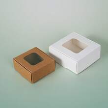 20pcs Mini Paper Boxes With Display Window, Foldable Small Paper Boxes Suitable For Packaging Chocolate, Candle, Handmade Soap, Favors, For Party Or Wedding