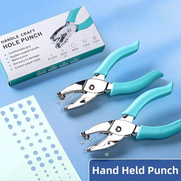 1pc Heart/Star/Round Hole Manual Metal Punch Pliers, Small Portable DIY Punches For A4 Paper, Office/School Supplies,School Supplies,Back To School