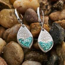 1 paire de boucles d'oreilles vintage en résine bleue créative avec motif de feuille de plante effet craquelé. Bijoux de mode pour femmes, cadeau de boucles d'oreilles