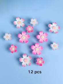 12pcs Pink Gradient Simple Cherry Blossom Shaped Detachable Resin Decoration For Shoes (Suitable For Punched Shoes And Hollow Out Clogs) - Pink - View 12