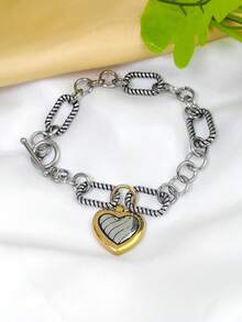 1pc Women's Stainless Steel Heart-Shaped Cable Twisted Compound Bracelet, Fashionable And Elegant Jewelry Accessory Suitable For Daily Wear - Multicolor - View 7
