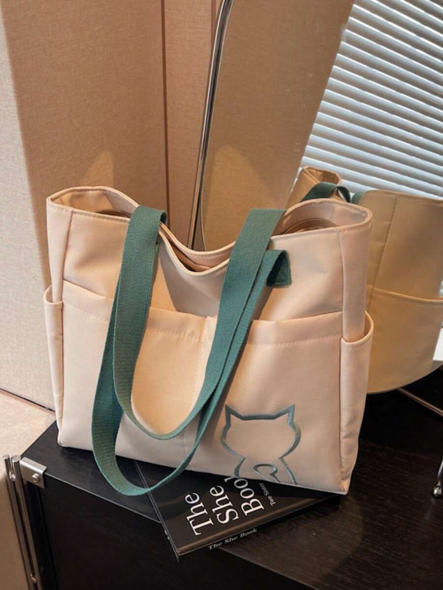 1pc,Simple Solid Color Canvas Tote Bag For Women, Large Capacity Crossbody Bag, Portable Travel Shoulder Bag, Casual Satchel Bag For Outdoor Travel Or Commuting Work, Vintage Multi-Pocket Handbag All-Match Square Bags For School, Large School Tote Bag, Multiple Compartments, Perfect For Beach, School, Work & Daily Use