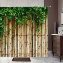 1pc Bamboo Leaf & Reed Shower Curtain - High Quality Polyester Digital Printed Floral Bathroom Decor, No Hole Hooks Needed, Machine Washable, Elegant Botanical Design, Suitable For Spa-Like Relaxation Spaces, Cute Bathroom Decoration, Easy To Hang Curtain, Natural Style Decor, Easy Care Fabric Bathroom Accessories Back To School