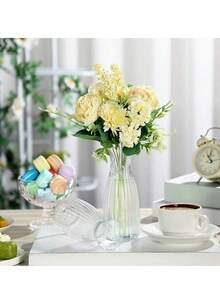 4pcs Plastic Striped Vase Small Transparent Container For Flowers, Highly Shatterproof, Can Be Used For Wedding, Party, Home Table Decoration, Formal Dinner Table Decoration, Windowsill Decoration Flower Arrangement Container - Clear - View 4