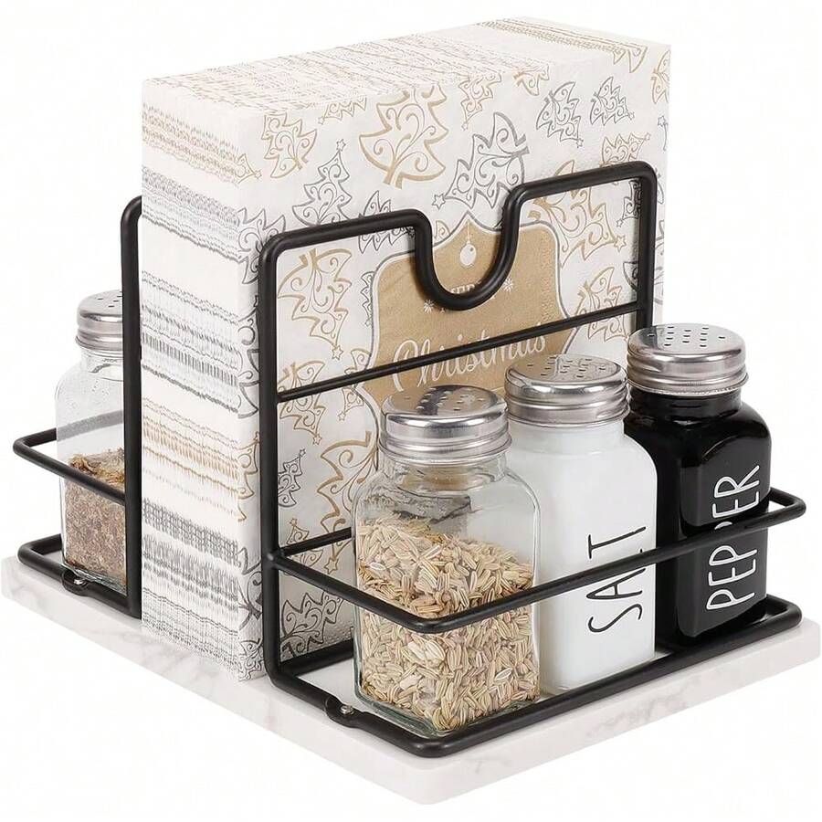 New  Napkin Holder, Metal Napkin Storage  Salt And Pepper Shakers Caddy Modern Napkin Dispenser For Table  Countertop, Not Including Salt And Pepper Shakers (Large Marble, Black) - Black Large Marble - View 1