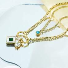 1 pièce Collier en acier au titane à deux couches incrusté de cristal de forme de losange rétro haut de gamme, chaîne de collier pour femmes, convenant pour un port quotidien et des fêtes, ne se décolorera pas