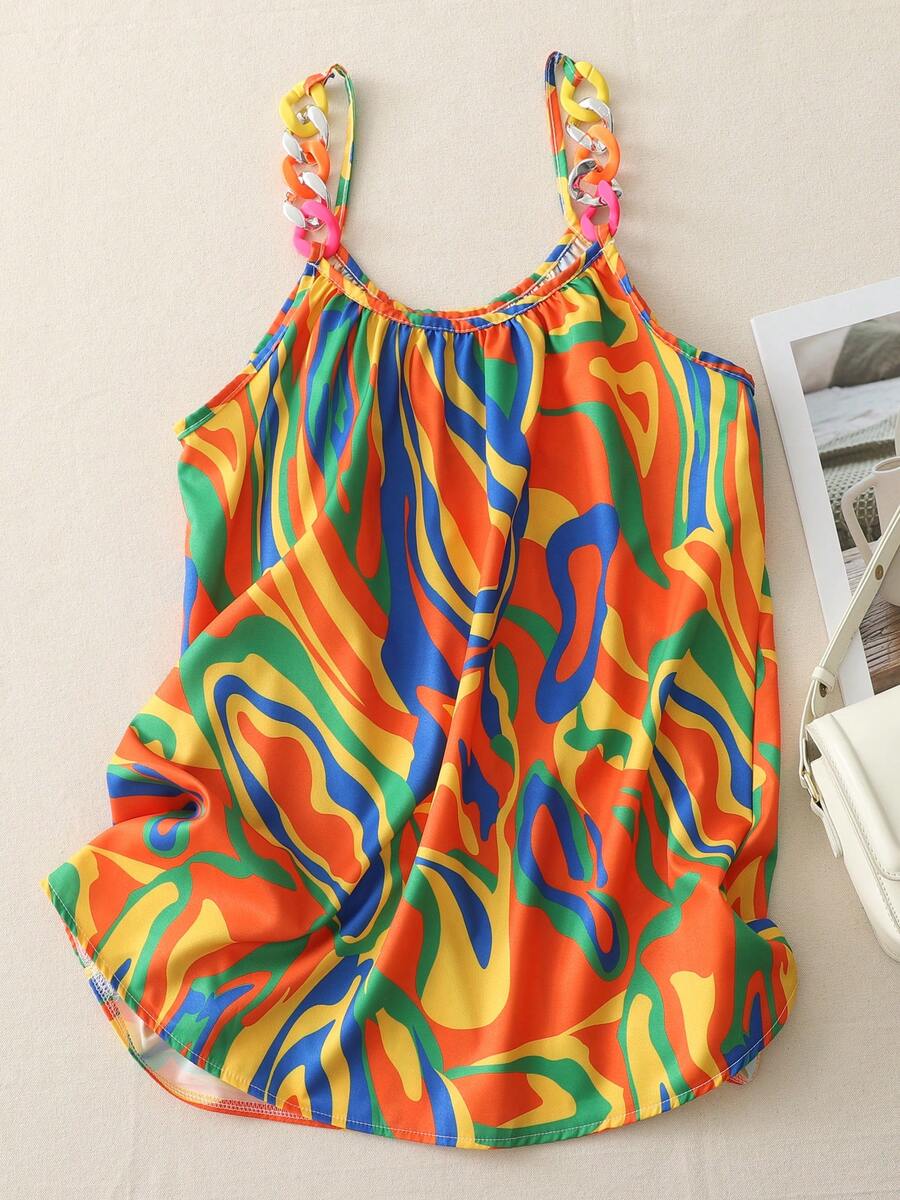 Plus Size Women Neon Plastic Buckle Patchwork Camisole - Yellow - View 1