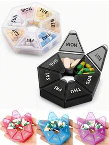 1pc Weekly 7-Day Pill Organizer Box, Rainbow Portable Round Medicine Case, Unscented Thickened Tablet Holder Back To School