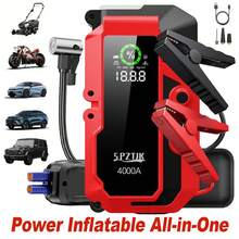 SPZTJK 4000A Portable Wireless Car Air Compressor Jump Starter With Air Compressor, Battery Jump Starter Portable Peak, Car Battery Charger Portable For12V(8.0LGas/1.72gal Crude Oil Engine) Start The Car Quickly, USB Input/Output, LED Emergency, Car Accessories Tools - Red - View 12
