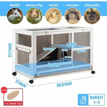 Rabbit Hutch Indoor Rabbit Cage Outdoor On Wheels Buuny Hutch Guinea Pig Cage Bunny Cage With Run And Hideout Hamster Cage With Wire Netting Above Pull Out Tray Pet House For Small Animals - RAB16-GREY - View 2