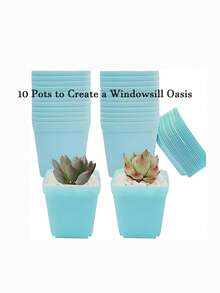 [休闲风格] 方形塑料花盆带托盘方形塑料带排水孔适用于室内和室外休闲风格方形植物育苗盆，多色小型移栽花盆适用于室内室外、多肉植物、办公室家庭花园和阳台装饰