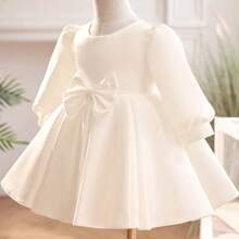 Baby Girls' Dress, Spring Autumn Outfit, Children Gift Dress, Princess Flower Girl Party Dress For Wedding - White - View 3