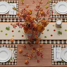 Pumpkin Polka Dot Plaid Table Runner For Autumn, Kitchen Dining Room Tabletop Decor For Dinner, Seasonal Home Decoration
