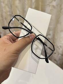 1pc Men's Casual Vintage Square Aviator Black Rimless Sunglasses, Suitable For Daily Wear And Street Photography