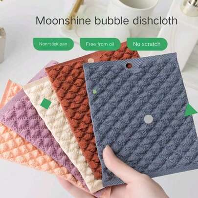 Thicker Bubble Dishcloth, Non-Stick Oil, Slouchy Kitchen Cleaning Supplies, Absorbent Household Moonlight Dishwashing Cloth