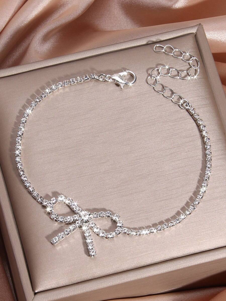 1pc Bling Bling Fully Crystalized Butterfly Bracelet Chain, Suitable For Women Daily, Party, Wedding, Birthday Wear - Silver - View 1