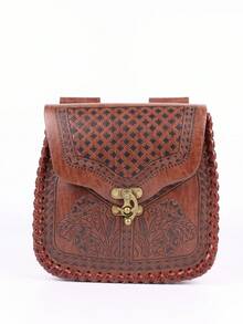 1pc PU Leather Viking Embossed Belt Bag, Vintage Medieval Faux Leather Side Pack, Middle Ages Portable Belt Pouch For LARP Renaissance Market Halloween - Multicolor - View 11
